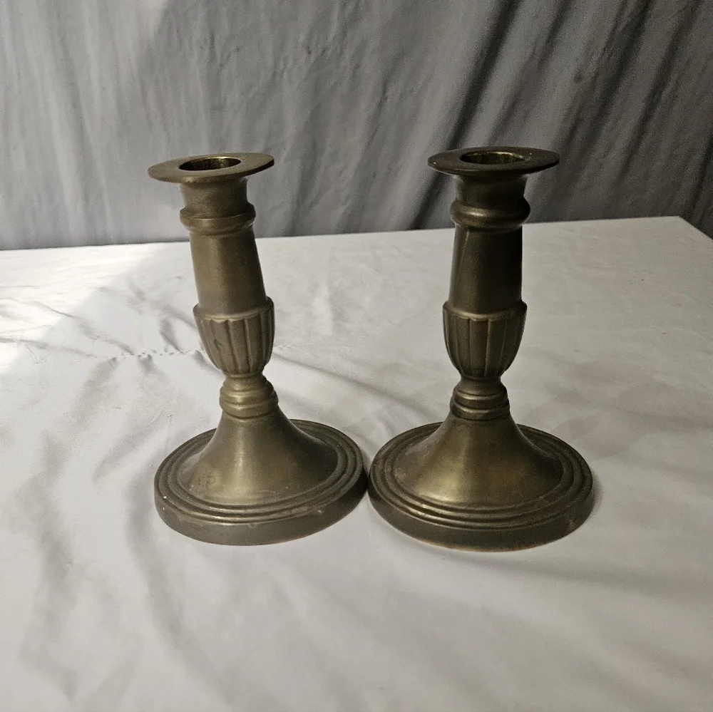 Vintage Set Of 2 Brass Candle Holders Elegant Antique Weighted Base India